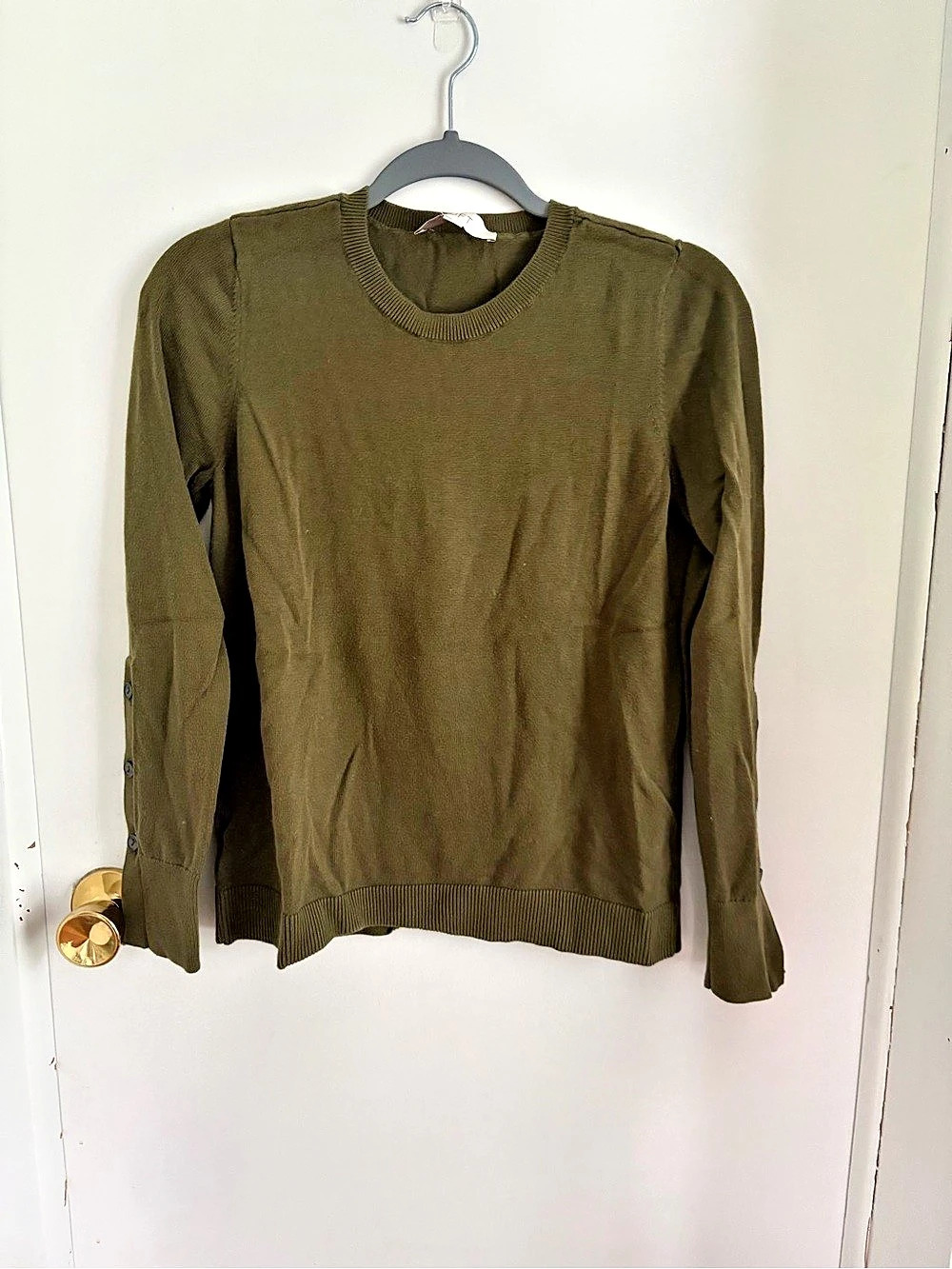 LOFT Cotton Crewneck Sweater in Green Size Small